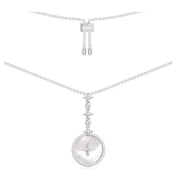 SLJELY 925 Sterling Silver Cubic Zirconia Hviezdičkový Okrúhly Odznak Prívesok Náhrdelník s perleť Ženy, Luxusné Značky Šperky
