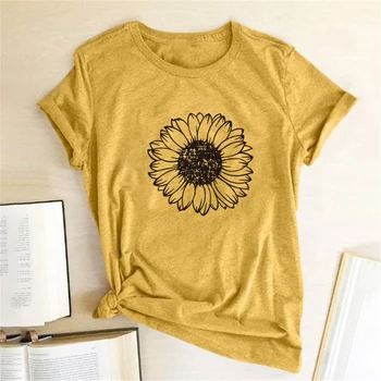 Slnečnica Vytlačené T-shirts Ženy Oblečenie Letné Grafické T Košele Ženy Estetika Topy pre Mladistvých Harajuku Camisetas De Mujer