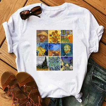 Slnečnica Vytlačené Tričko Van Gogh Art Tee dievča Módne Košele Ženy Topy Tee Harajuku T-shirts Ženské Oblečenie Camiseta Femina