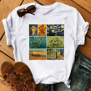 Slnečnica Vytlačené Tričko Van Gogh Art Tee dievča Módne Košele Ženy Topy Tee Harajuku T-shirts Ženské Oblečenie Camiseta Femina