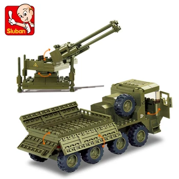 SLUBAN 306pcs Stavebné Bloky pre ťažkú dopravu nákladných vozidiel armády antiaircraft delostrelectvo Zmontované playmobil hračky pre deti Vianočný Darček