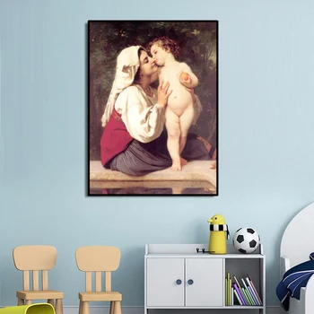 Slávny obraz Plagáty a Tlač na Plátno na Stenu Umenie olejomaľba Kiss Obrázok Williamom Adolfa pre Obývacia Izba Decor Č Rám