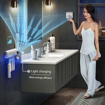 Smart Kefka Držiteľ UV Kefka Dezinfekcia Solar +USB Nabíjanie Automatické zubná pasta Dávkovač Kúpeľňových Doplnkov