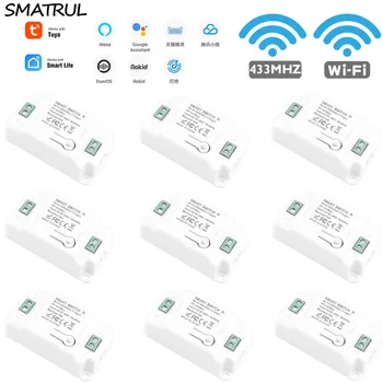 SMATRUL Tuya Inteligentný Život APP WiFi + RF 433Mhz Prepnúť Svetlo Relé Modul Časovača Domovská stránka Google Alexa 110V 220V 10A Nástenné Svietidlo