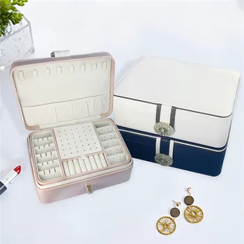 SME Nové Veľké Šperky Úložný Box Tvorivé Zrkadlové Kožené Prenosné Double-layer make-up Úložný Box PU Watch Box Náhrdelník Držiteľ