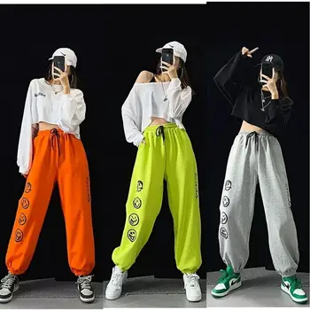Smiley Hip hop Tepláky Ženy Street Dance Žiarivkové svetlo Zelená Hárem Nohavice Ženy Streetwear Módy Nohavice Ženy Plus Veľkosť