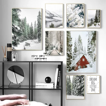 Sneh Na Horských Lesov Dom Most Wall Art Plátno Na Maľovanie Nordic Plagáty A Potlačou Obrazov Na Stenu Pre Obývacia Izba Domova
