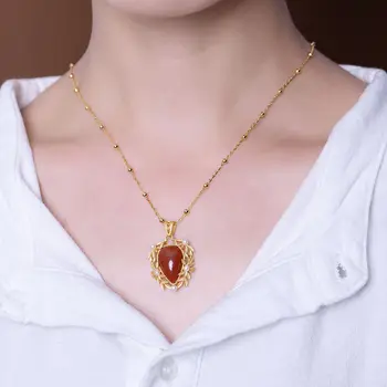 SNew striebrom vykladané drop-tvarované prírodné južnej červený achát Čínskom štýle retro šarm svetlo pôvabné luxusné prívesok perlový náhrdelník