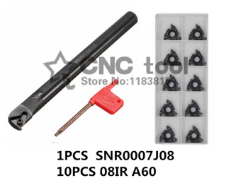 SNR0007J08 CNC Vnútorný závit Otáčania nástroja 1pcs + 08IR A60 10pcs 11pcs/set CNC Vnútorný závit Karbidu vložiť