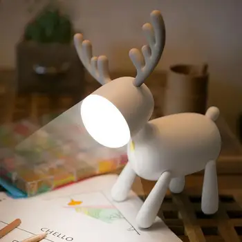 Sob Elk Jeleň Rotačné Nočné Svetlo Chvost Nastaviteľné Časovanie USB Lampa Deti Spálňa Decor Ploche dekorácie Vianočné čítanie