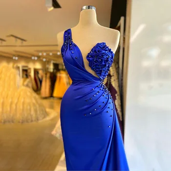 SoDigne Kráľovská Modrá Afriky Prom Šaty 2021 Jedného Pleca Crystal Lištovanie Večerné Šaty Žien Party šaty de mariee