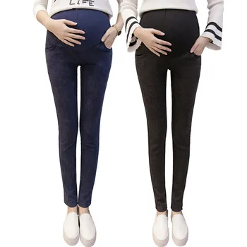 Solid farba modrá zjednodušený dizajn materskej čierne džínsy, nohavice pre tehotné ženy darček plus veľkosť xxxl