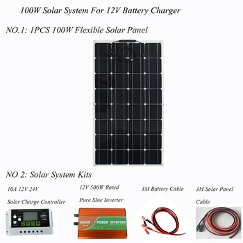 Solárny Panel Systém Pre Domáce 220v 100W flexibilný solárny panel 1*10A Regulátor Nabíjania 1 sada 3 m kábel