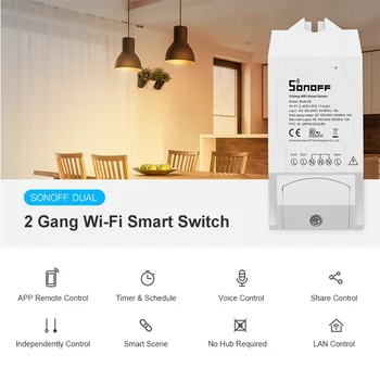 Sonoff Dual R2 Itead Bezdrôtový WiFi Alexa Domovská stránka Google Voice Prepínač DIY Modul Smart Home Načasovanie APLIKÁCIE výmena Diaľkové Ovládanie