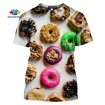 SONSPEE pánske T-shirt 3D Vytlačené Šišku Potravín Sladké Dunkin Cookies Letné Tričko Krátky Rukáv Bežné Harajuku Tričko Fitness Handričkou