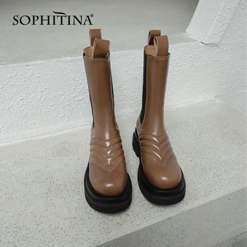 SOPHITINA Nové Štýlové Členkové Topánky Kolo Prst pravej Kože Ručne Skladaný Dizajn Topánky Ženy Pohodlné Platformu BootsSO556