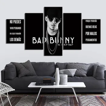 Spevák Zlých Bunny 5 Panel Portrét Obrázok pre obývacia Izba Domova Wall Art, Tlač Plagátov A Vytlačí Maliarske Plátno