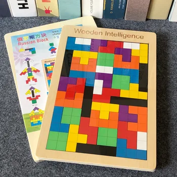 Spravodajská Drevené Boutique Tetris Farebná obrazová Skladačka stavebným Hra Premenlivé Puzzle Detí je Detská Hračka