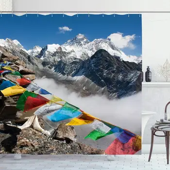 Sprchový Záves Set s Háčikmi 66x72 Palcov Zobraziť Cestovné Mt Everest Gokyo Ri Himal Valley Spôsob, ako prírodné Parky, Vonku Nuptse Farebné