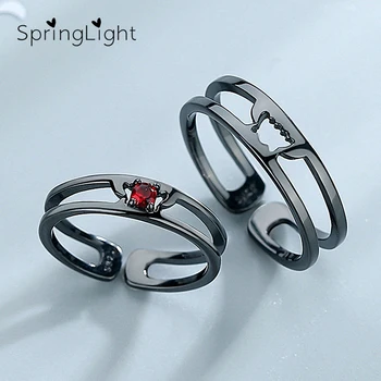 SpringLight Nastaviteľné Čierne Upír Krúžok Reálne 925 Sterling Silver Jemné Šperky Pár Prstene pre Ženy, Priateľka, Milenka Darček