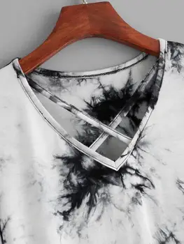Sprostredkovanie tie Dye Criss Cross T shirt 2019 Ženy Letné Krátke Rukáv V Krku Tričko Ženský Čaj Topy