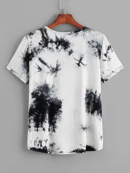 Sprostredkovanie tie Dye Criss Cross T shirt 2019 Ženy Letné Krátke Rukáv V Krku Tričko Ženský Čaj Topy