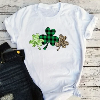 St Patricks Day Tričko Ženy 2021 Šťastie, Ďatelina Tee Dievčatá Leopard Tlač Punk Oblečenie Letné Plus Zelený Kockovaný Žena Tshirts