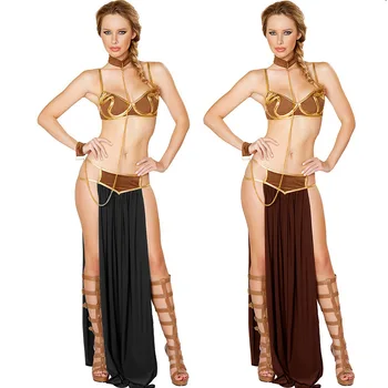 Star Wars Princezná Leia Cosplay Sukne Nastaviť Sexy Halloween Kostýmy Zlatý Top+Neckchain+Šaty Nastaviť Egyptské Ženy Kostým Karneval