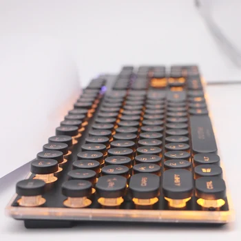Steampunk Retro Gaming Keyboard ruskej/anglický Layout Kolo Keycap Podsvieteného USB Káblové Žiariace Kovový Panel, Crystal Hranice