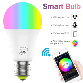 Stmievateľné E27 E14, WIFI, Smart Žiarovka 7W LED Lampa RGB APLIKÁCIE hlasové Diaľkové Ovládanie Smart Žiarovky Časovač Pracovať s Alexa Domovská stránka Google