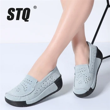 STQ 2020 Jeseň Ženy Bytov Topánky Ženy Semiš Kožené Tenisky na Platforme Topánky Cut Out Pošmyknúť Na Byty Topánky popínavé rastliny 558-2