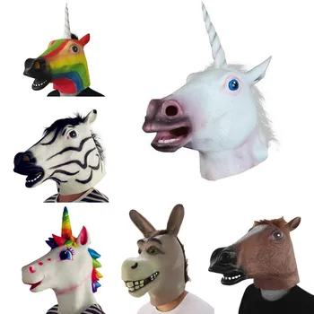 Strana Masky Latex Somár Zebra Kôň Dúha Unicorn Zvieracie Hlavy, Maska Hrůzné Halloween Kostým súťaž: cosplay Divadlo Prop Novinka
