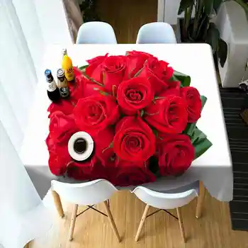 Strany Domácej Kuchyni Obrus Ruže Kvet Kvetinový Obraz 3D Tlač Zahustiť Obdĺžnikový Okrúhly obrus