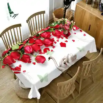 Strany Domácej Kuchyni Obrus Ruže Kvet Kvetinový Obraz 3D Tlač Zahustiť Obdĺžnikový Okrúhly obrus