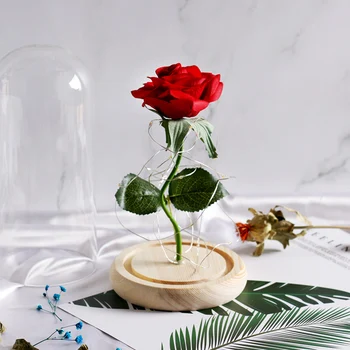 Stredné Kráska a Zviera ruže, Ruže v sklenenou kupolou, navždy ruža, červená ruža, konzervované rose, Belle rose, špeciálne romantický darček