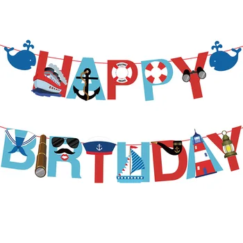 Stredomorská Happy Birthday Námorných Tému Strany Bannery Kotvy Kormidlo Garland pre Dospelých, Deti Narodeninovej Párty Dekorácie