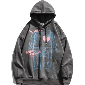 Streetwear Hoodie Muži, Ročník X-ray Vzor Hip Hop Harajuku Kapucňou Bavlna Mikina 2020 Jeseň Ženy, Muža, Mikiny