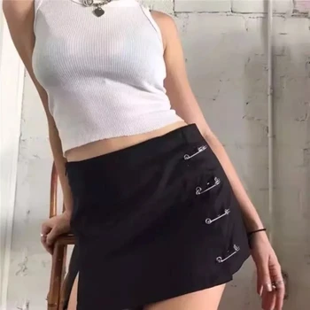 Streetwear Mini Sukne Ženy Strane split brošňa Vysoký Pás Bočné Zips Krátke Sukne Sexy Žena A-Line Slim Hip Camo Sukne