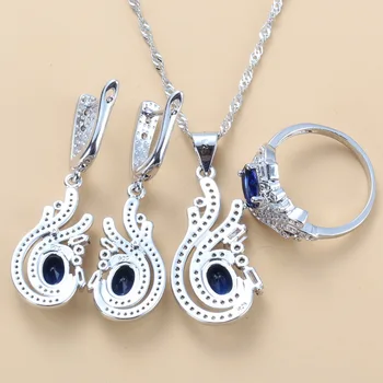 Strieborná Farba Najvyššej Kvality Prírodného Kameňa CZ Modrá Šperky Sady Pre Ženy Výročie Svadby Klasický Kostým Sady