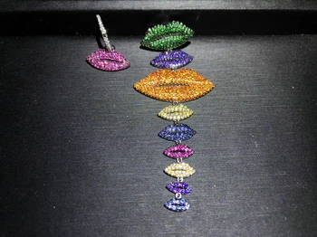 Strieborné Farebné multicolor asymetrický pery seriál plný diamond králik náušnice, náramok, náhrdelník módne ženy prsteň ušľachtilá šperky
