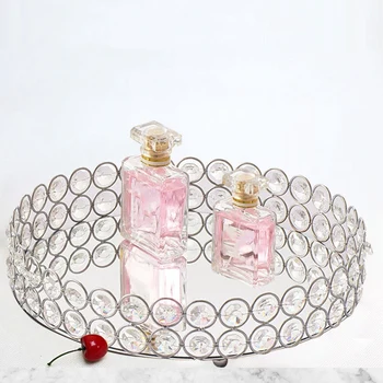 Strieborné Okrúhle Zrkadlo Dekoratívnej Kozmetiky Úložný Box Zásobník, Svadobné Domáce Dekorácie Rack