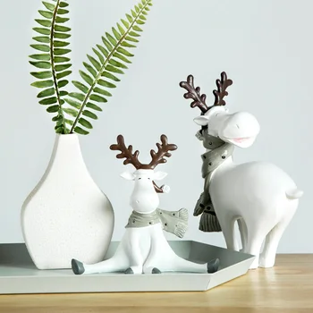Strongwell Biela Elk Model Jeleň Sôch Zvierat Miniatúrne Sošky Vianočný Dekor Domáce Dekorácie Nový Rok Darčeky Kreslených