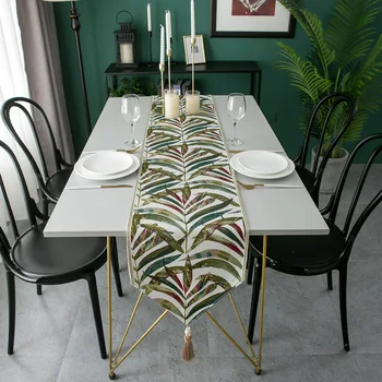 Stôl Runner Európskej Žakárové Geometrické Hotel Jedáleň, Dekorácie, Obrusy Obrus Konferenčný Stolík, Posteľ Runner Zelená Tablewear