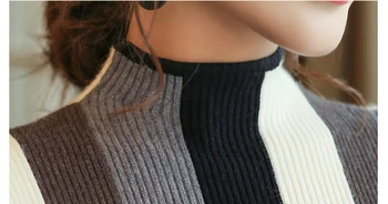 Sueter mujer invierno 2021 dlhý rukáv pruhované Pletených sveter ženy, módne, elegantné jeseň pulóvre turtleneck sveter 1327 80