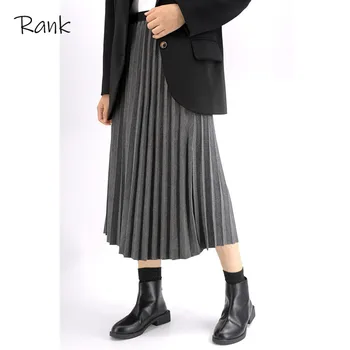 Sukne Ženy 2021 Jeseň Zima Midi Dlho Vintage Bežné Skladaný Vysoký Pás Kožené Sukne Ženy Riadok Voľný Čas Elegantné Sukne