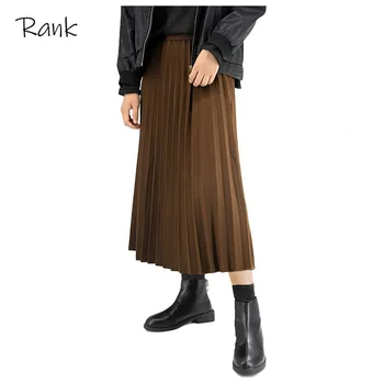Sukne Ženy 2021 Jeseň Zima Midi Dlho Vintage Bežné Skladaný Vysoký Pás Kožené Sukne Ženy Riadok Voľný Čas Elegantné Sukne
