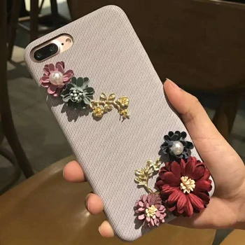 Sunjolly Luxury 3D Farebné Kvetinové Telefón Prípade Pearl Kryt Crystal Pevného Späť fundas coque pre iPhone X 8 6s/6 Plus Plus 7/7