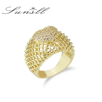 SUNSLL Módne zlatý prsteň medi bielymi Zirkónmi srdce prstene pre ženy /dievčaťa svadobné party krásne šperky hoop krúžok dary