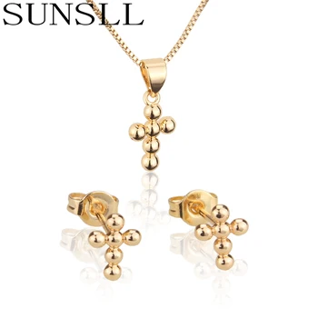 SUNSLL Nový príchod medené šperky set zlatý kríž náušnice, náhrdelník sada pre ženy-móda strany Jedinečné osobnosti šperky set