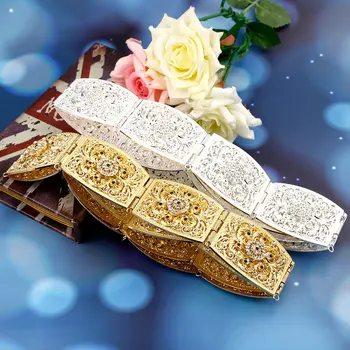 SUNSPICEMS Maroko Ženy Kaftane Pás Plný Crystal Kov Pás Reťazca arabčina Svadobné Šperky, Zlato-Farebný Štvorec Tlačidlo Pás
